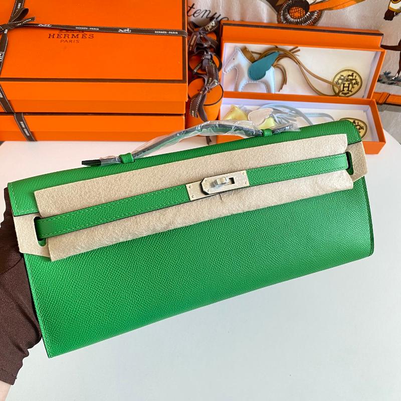 Hermes Kelly Cut31 EP Silver Button 1K Bamboo Green